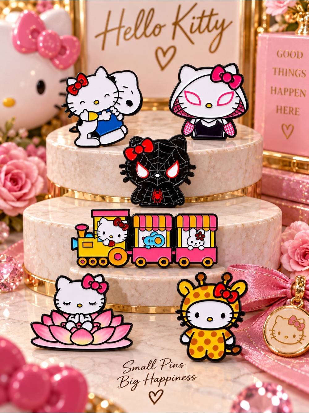 Hello Kitty Character Mashup Enamel Pin Set of 6 | Cute Collector Pins